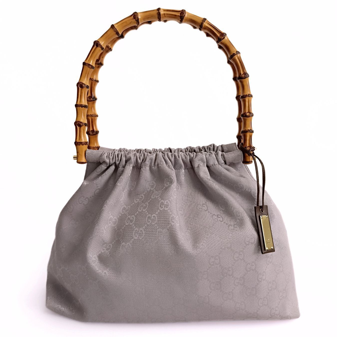 image of Gucci Gucci Gucci Bamboo GG Handbag In Lilac Canvas in Purple, Women's