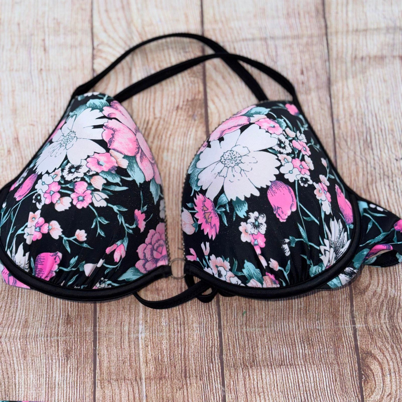 Other Shade & Shore Floral Print Bikini Set with Black Straps Size ONE SIZE - 2 Thumbnail