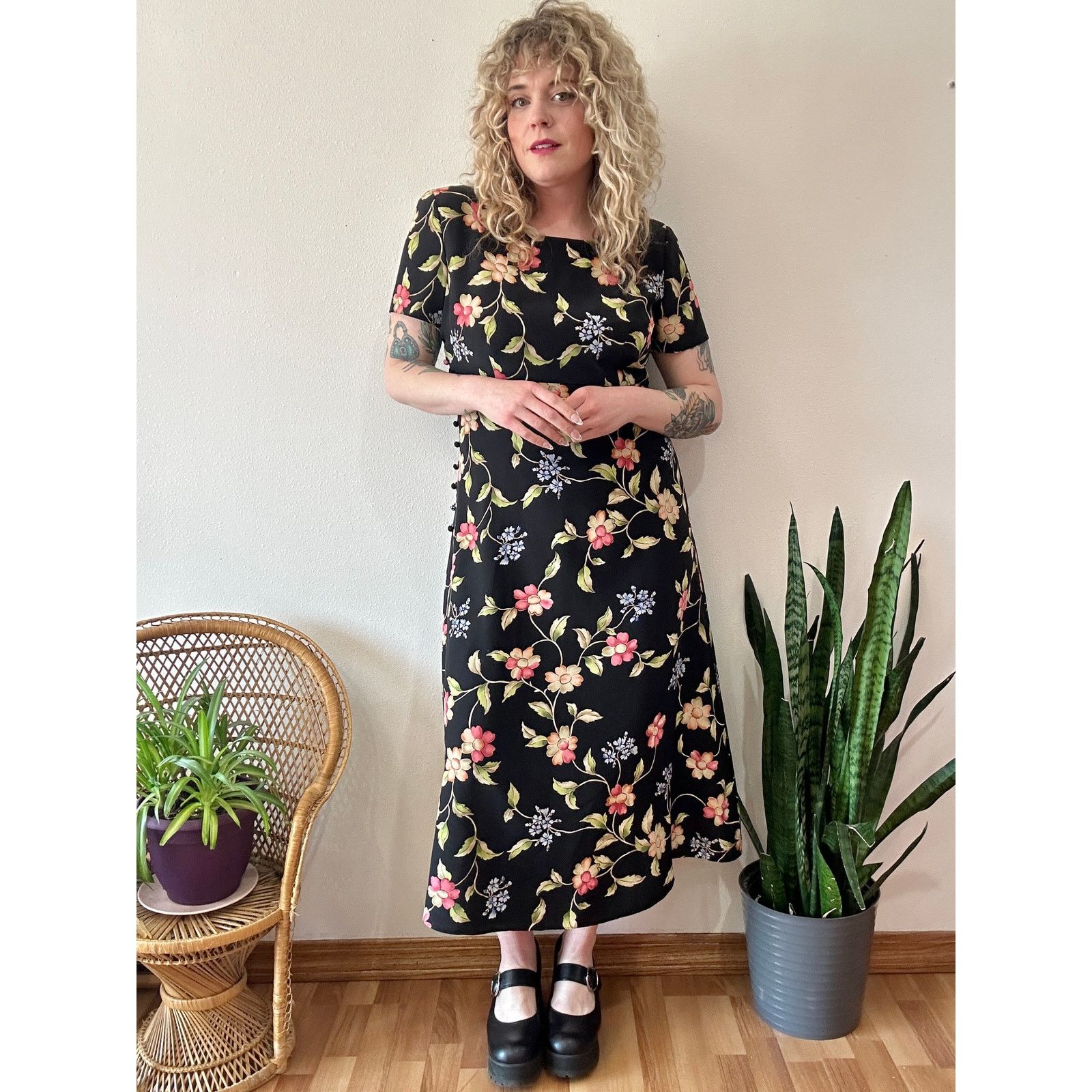 Vintage Late 90’s Whimsigoth Floral Silk Maxi Dress 14 Size XL / US 12-14 / IT 48-50 - 1 Thumbnail