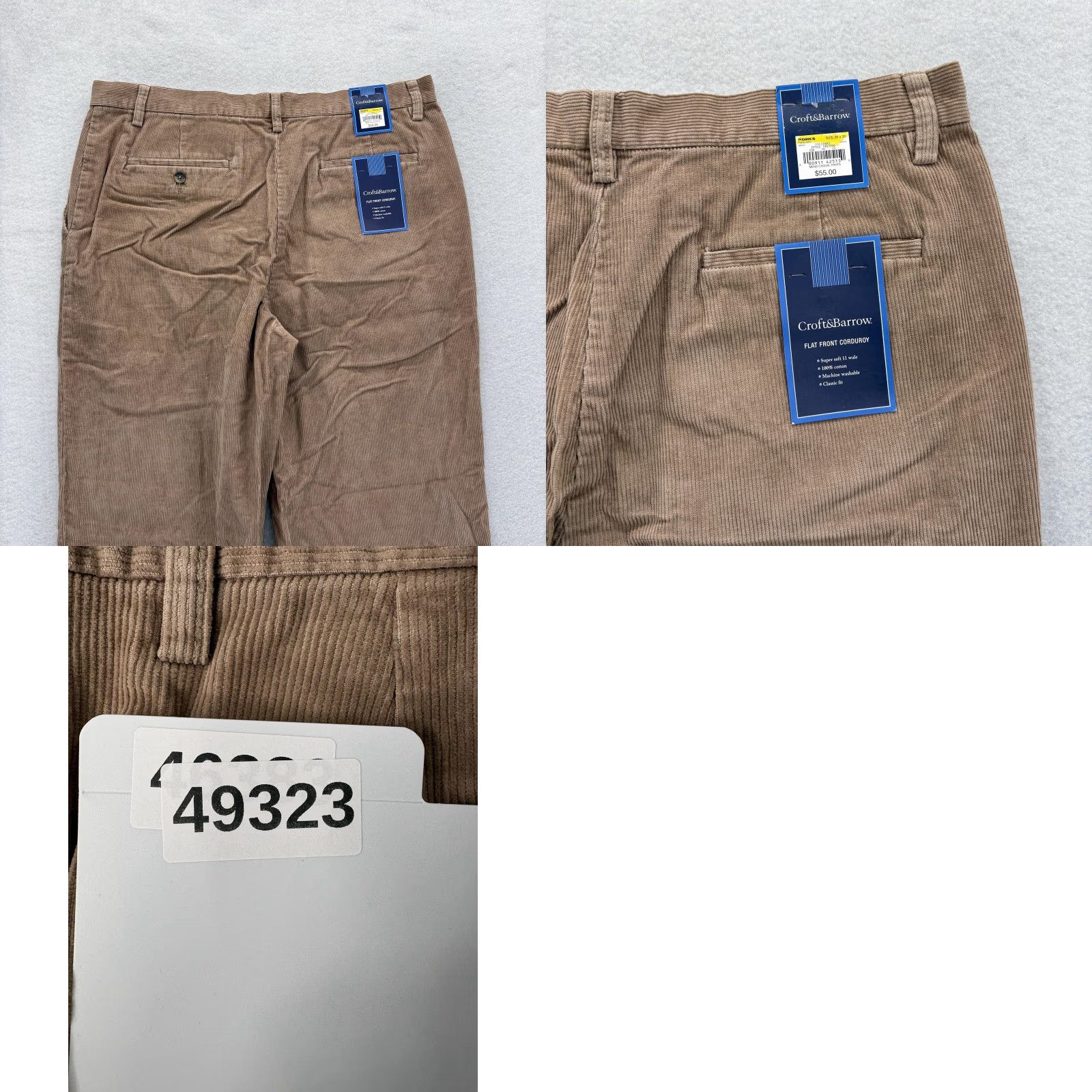 Croft & Barrow Croft & Barrow Corduroy Pants Mens 36x30 Brown Flat Front Classic Fit Casual NWT Size US 36 / EU 52 - 9 Thumbnail