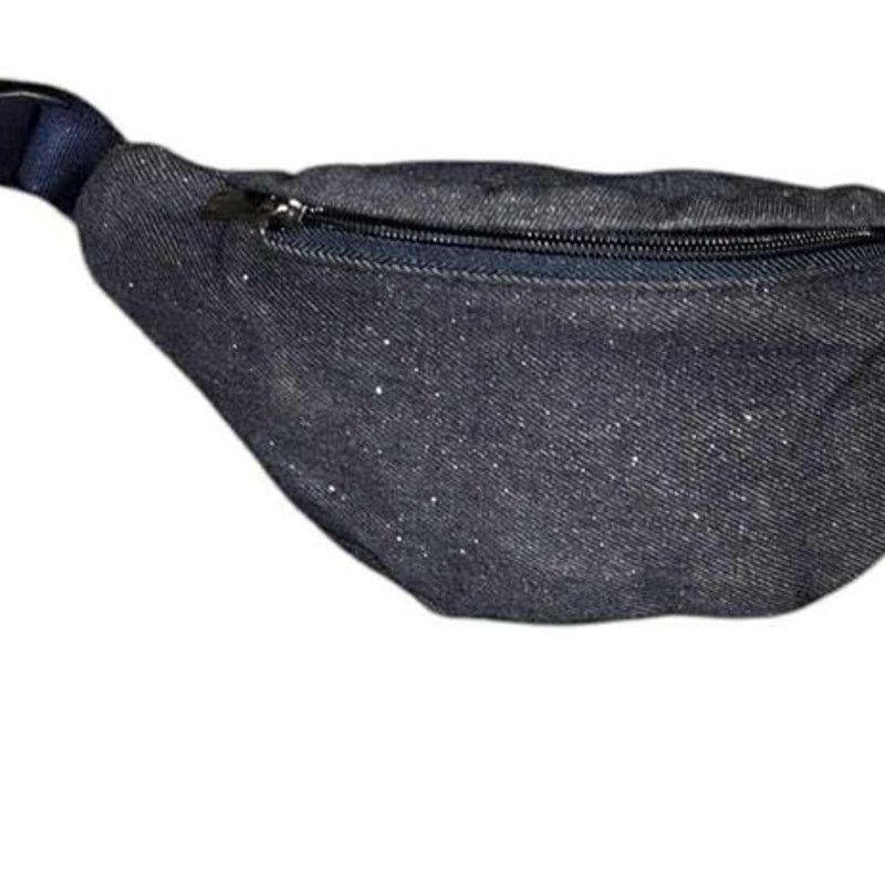 Other Y2K Sparkle Glitter Blue Denim Waist Fanny Pack Adjustable Size ONE SIZE - 2 Thumbnail