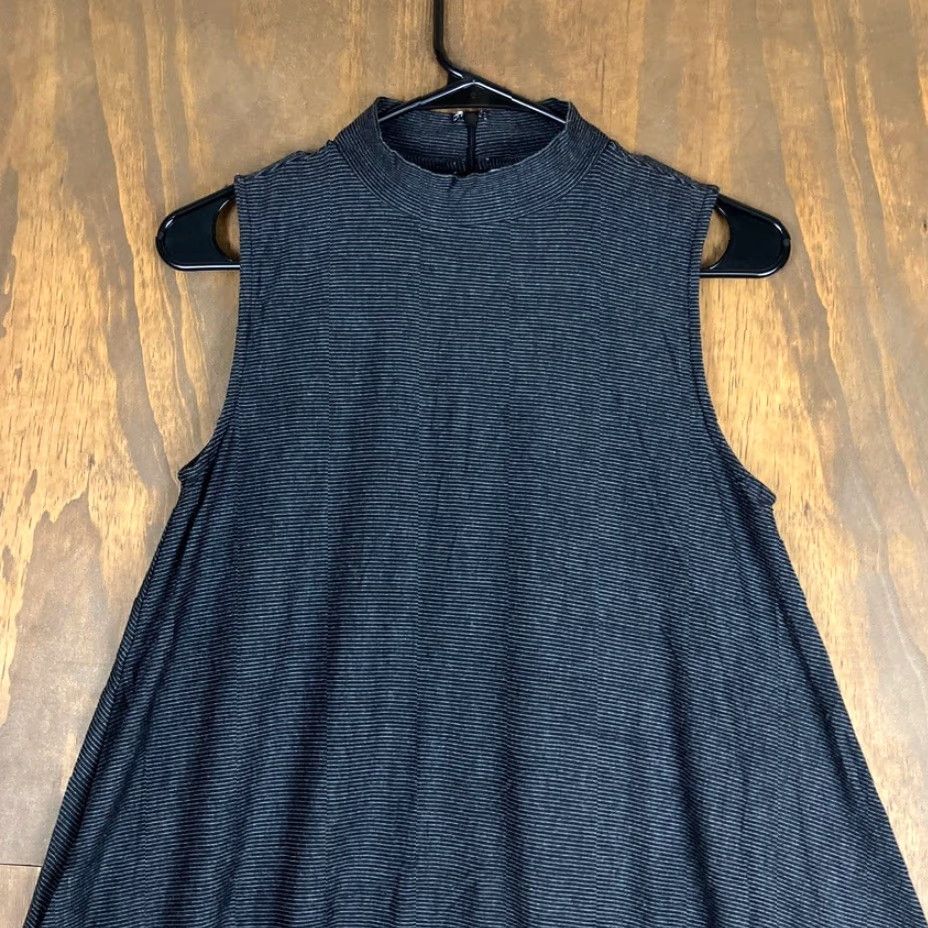 Vintage Artisan NY Womens Dress Gray White Striped High Neck Sleeveless Stretch Small - Shirt Dress - Casual Size S / US 4 / IT 40 - 2 Thumbnail