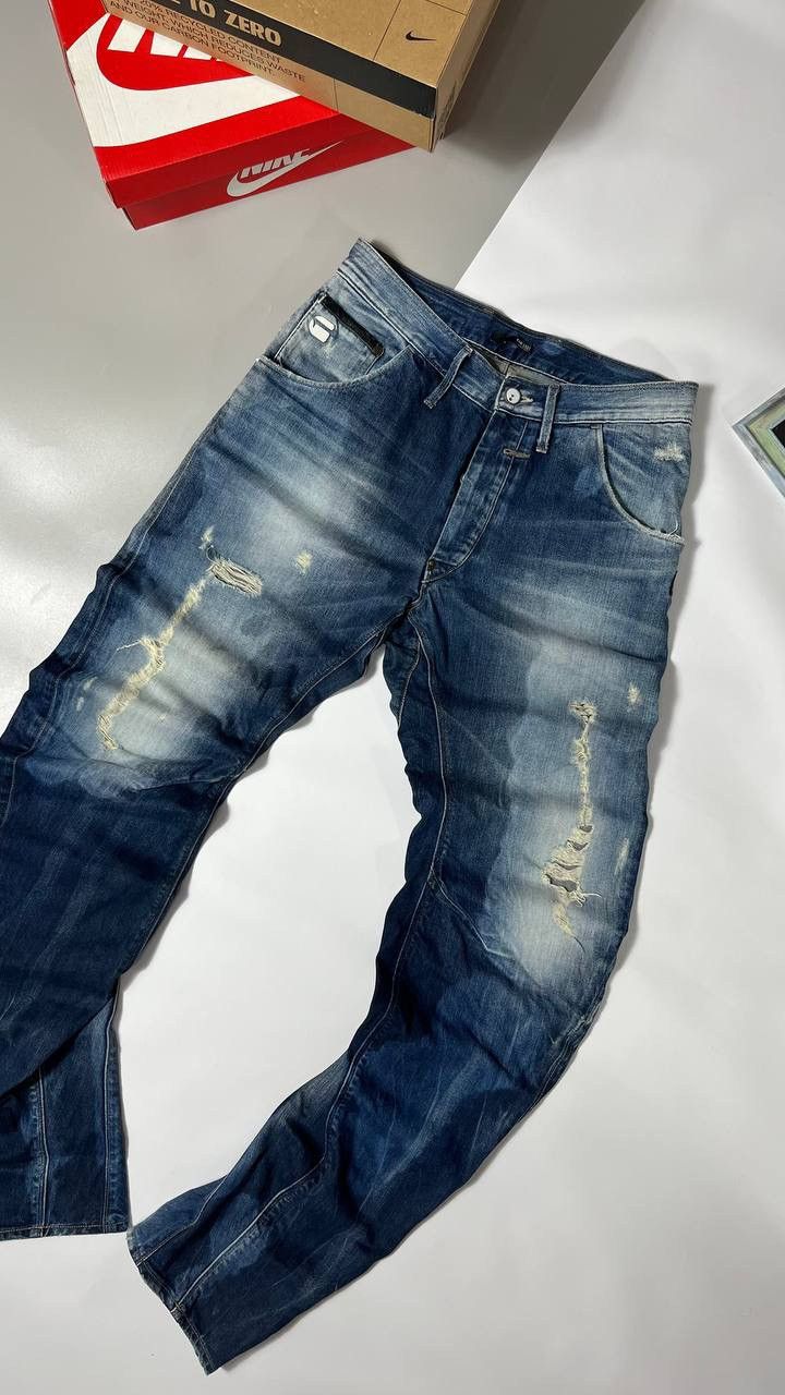 G-Star G Star Raw 3301 Denim Jeans Mens 31x34 Blue Distressed Moto Size US 31 - 3 Thumbnail