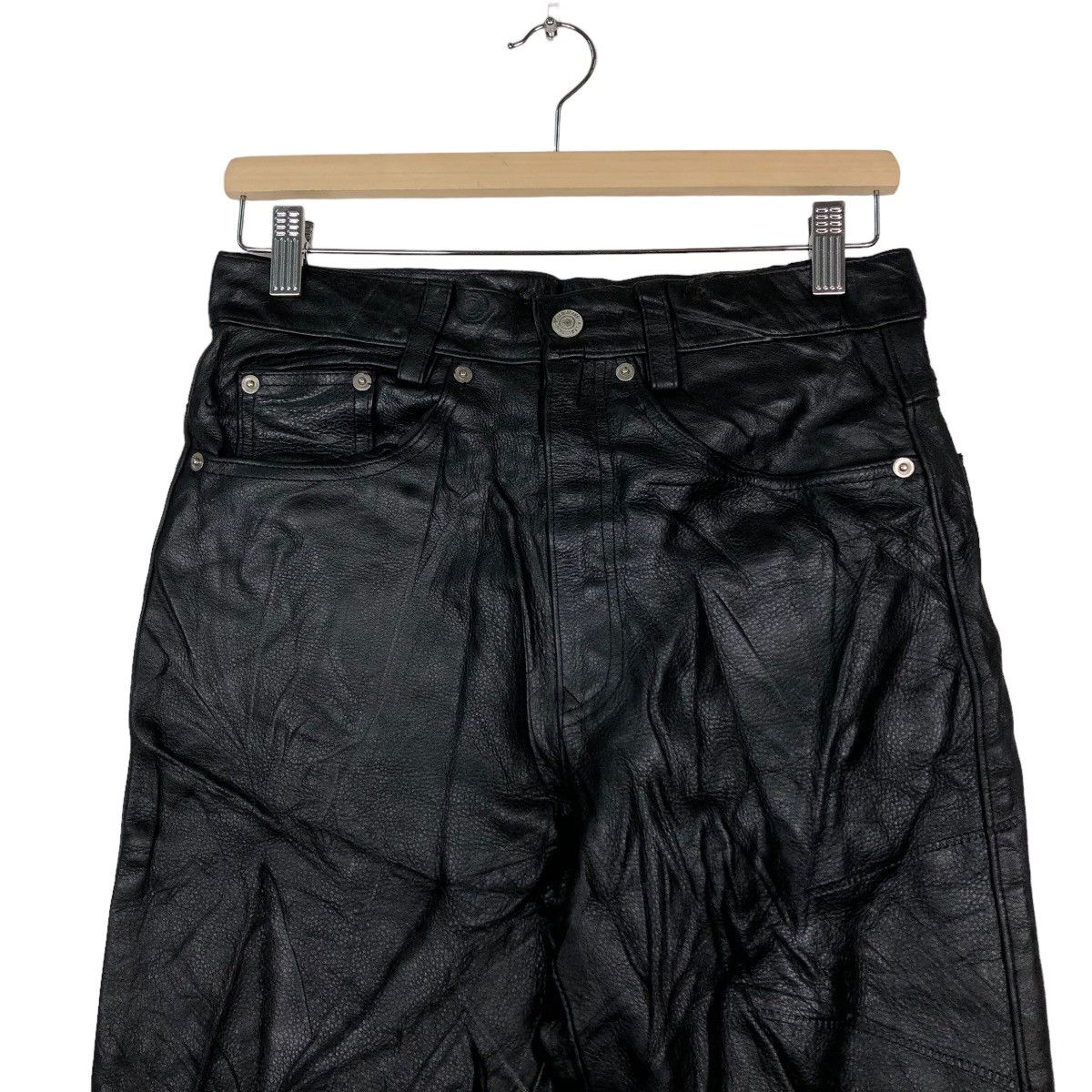 Genuine Leather 🔥Vtg Biker Leather Pants Freedom Inspire Issey Miyake Size US 29 - 3 Thumbnail