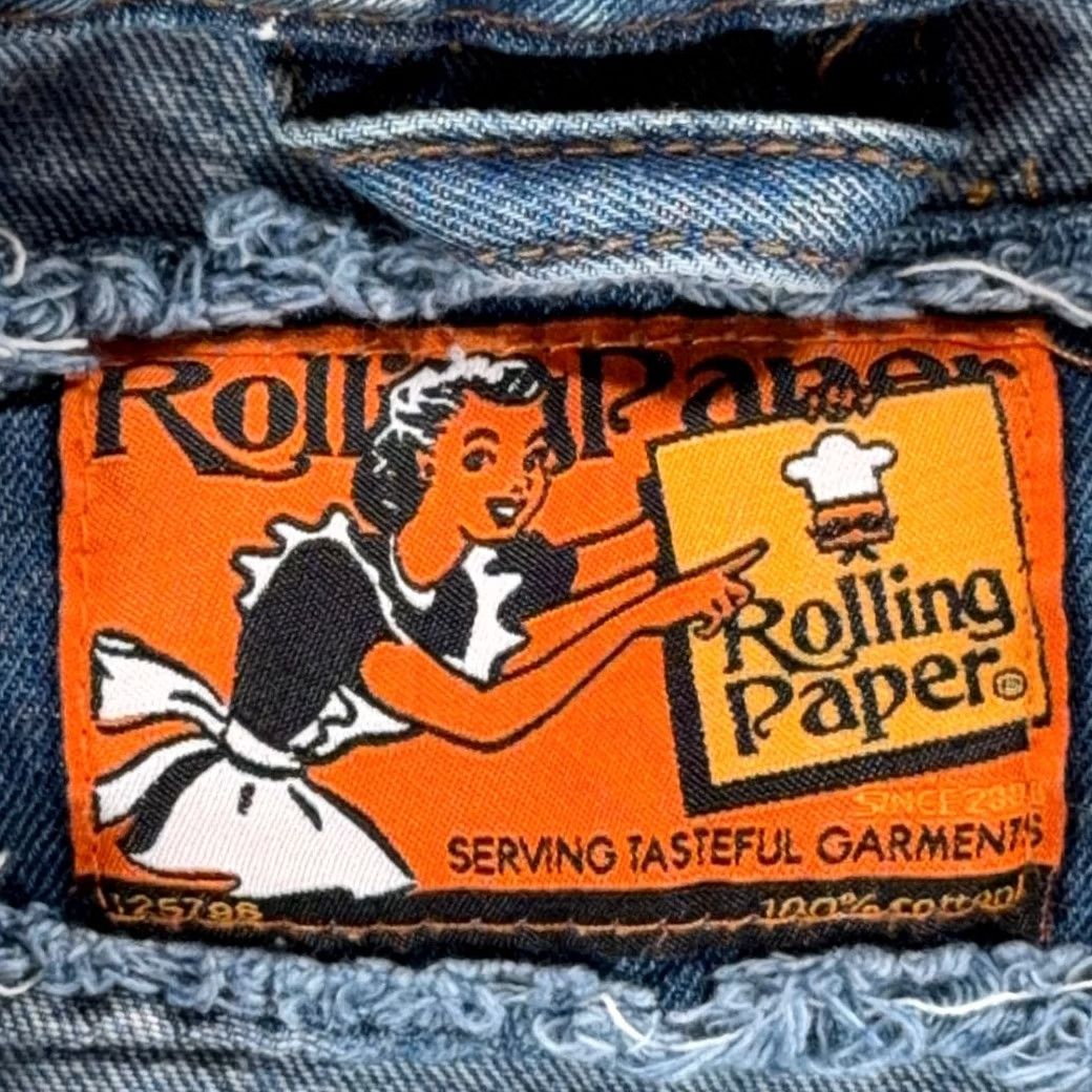 Denime Rolling Paper Jacket Mens LARGE Blue Jean Denim Distressed Splatter 90s Punk Retro Rock Casual Size Large Size US 33 - 4 Thumbnail