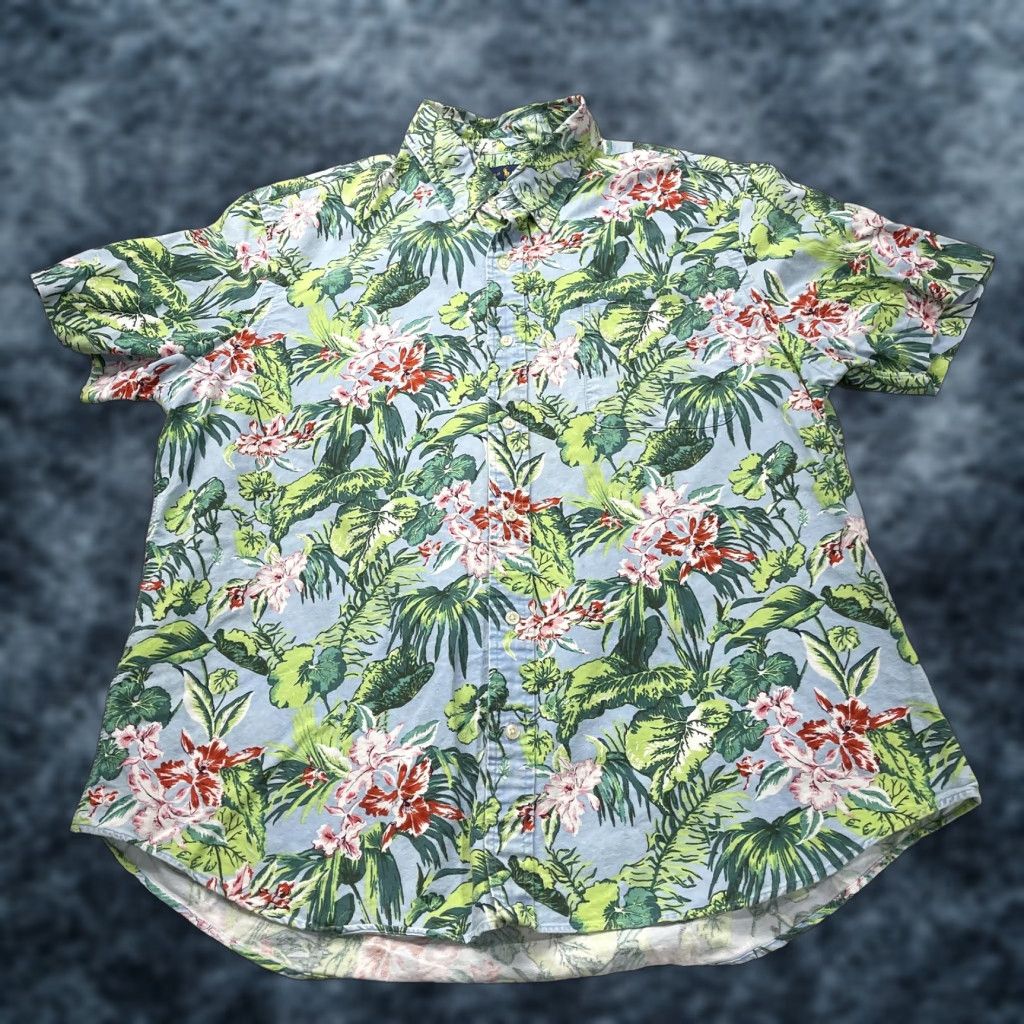 Ralph Lauren VINTAGE? No. Ralph Lauren Shirt Mens XL Blue Hawaiian Tropical Floral Button Front Cotton Size US XL / EU 56 / 4 - 1 Thumbnail