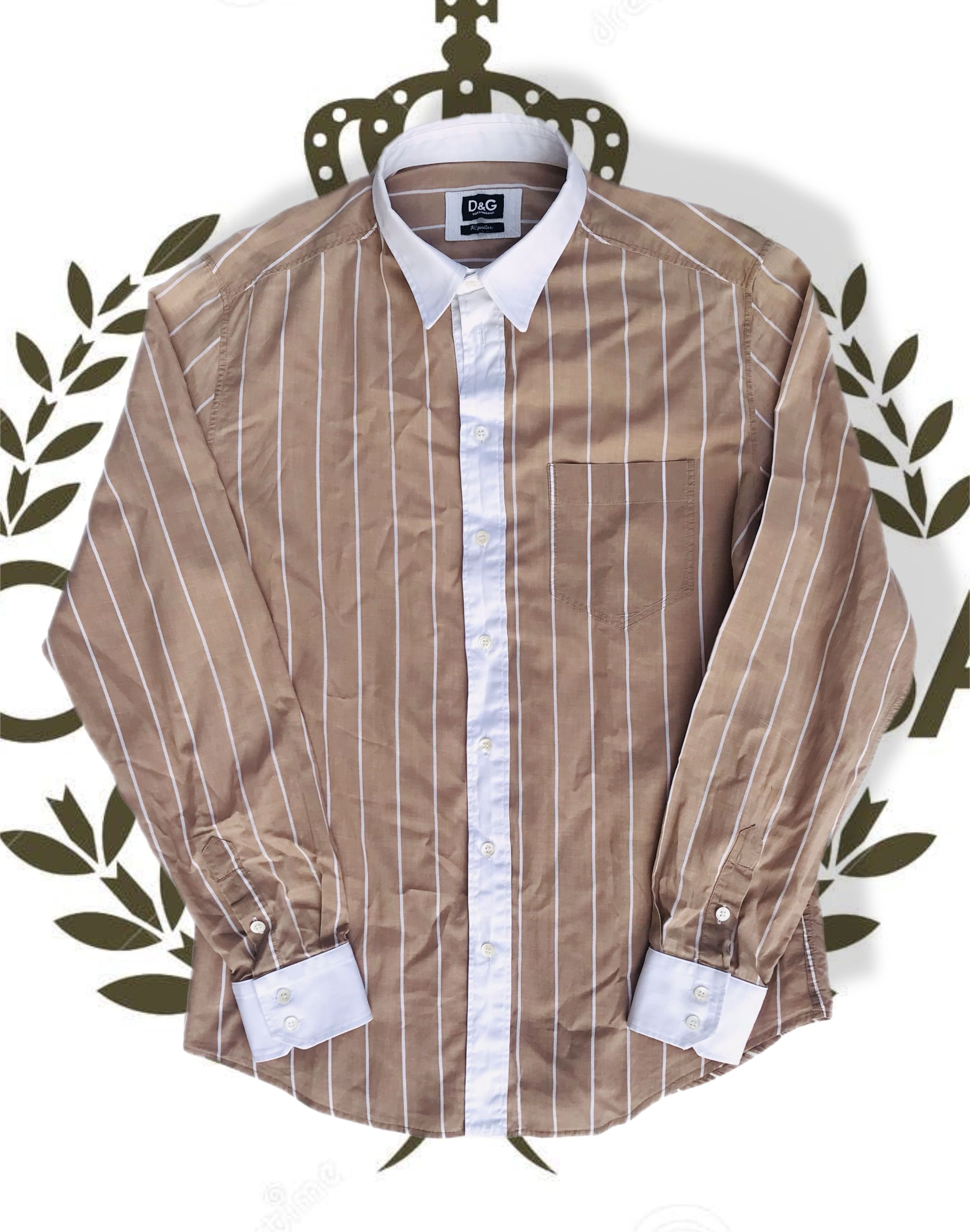 Dolce & Gabbana Dolce & Gabbana Shirt Mens Beige Stripes Long Sleeve Button Size US M / EU 48-50 / 2 - 1 Thumbnail