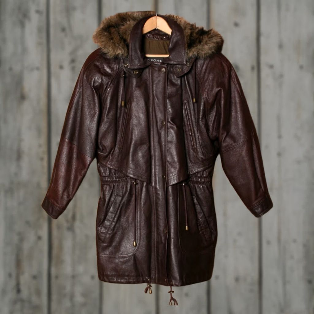 Vintage VINTAGE Wilsons Leather Parka Jacket Womens M Brown Solid Insulated Detachable Hood Faux Fur Lined Mid-Length 90s Style Mens Womens Size M / US 6-8 / IT 42-44 - 1 Thumbnail