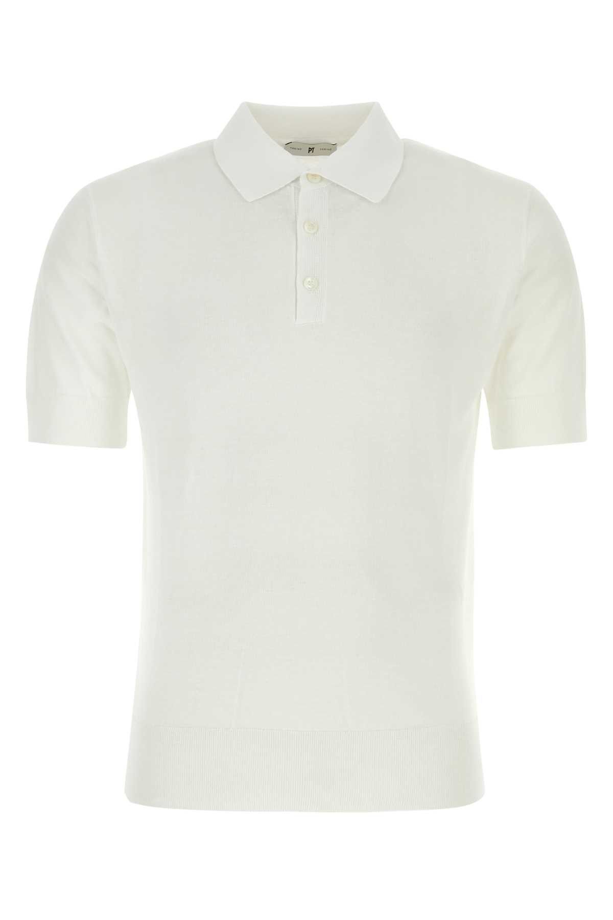 image of Pt Torino White Cotton Polo Shirt, Men's (Size Small)