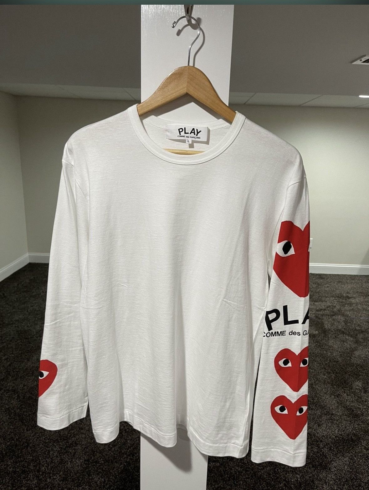 Comme des Garcons × Comme des Garcons PLAY × Japanese Brand Comme des Garcon Play Heart Logo Longsleeve White Size US L / EU 52-54 / 3 - 1 Thumbnail