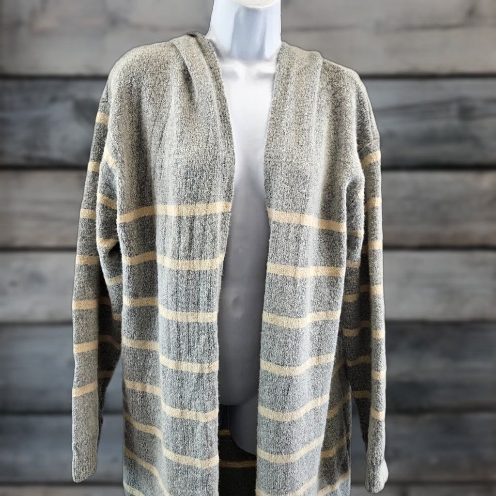 Vintage POL Duster Cardigan Sweatshirt Hooded Striped Gray Size S Women Long Sleeve Open Front Size S / US 4 / IT 40 - 1 Thumbnail