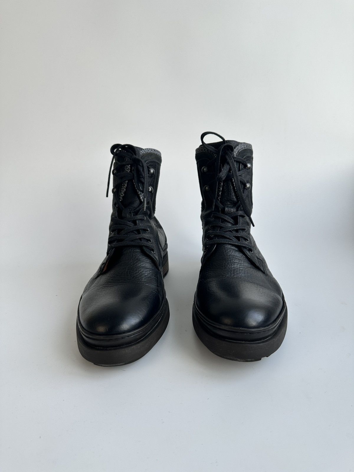 Floris van Bommel Floris van Bommel 10601 Black Leather Combat Boots Lace-up Size US 11 / EU 44 - 3 Thumbnail