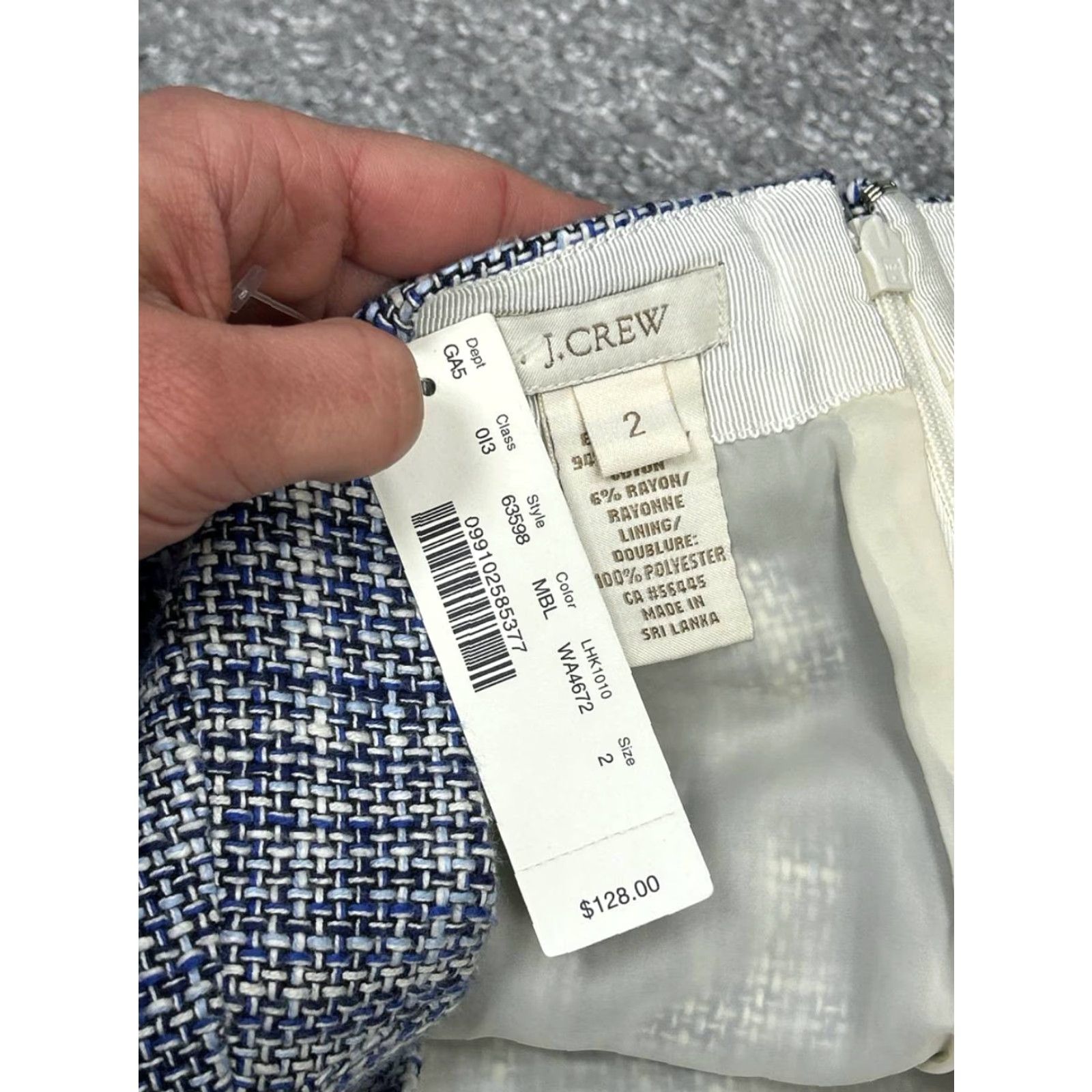 J.Crew J.CREW Skirt Women 2 Blue Textured Cotton Lined Back Zip Straight And Pencil New Size 26" / US 2 / IT 38 - 3 Thumbnail