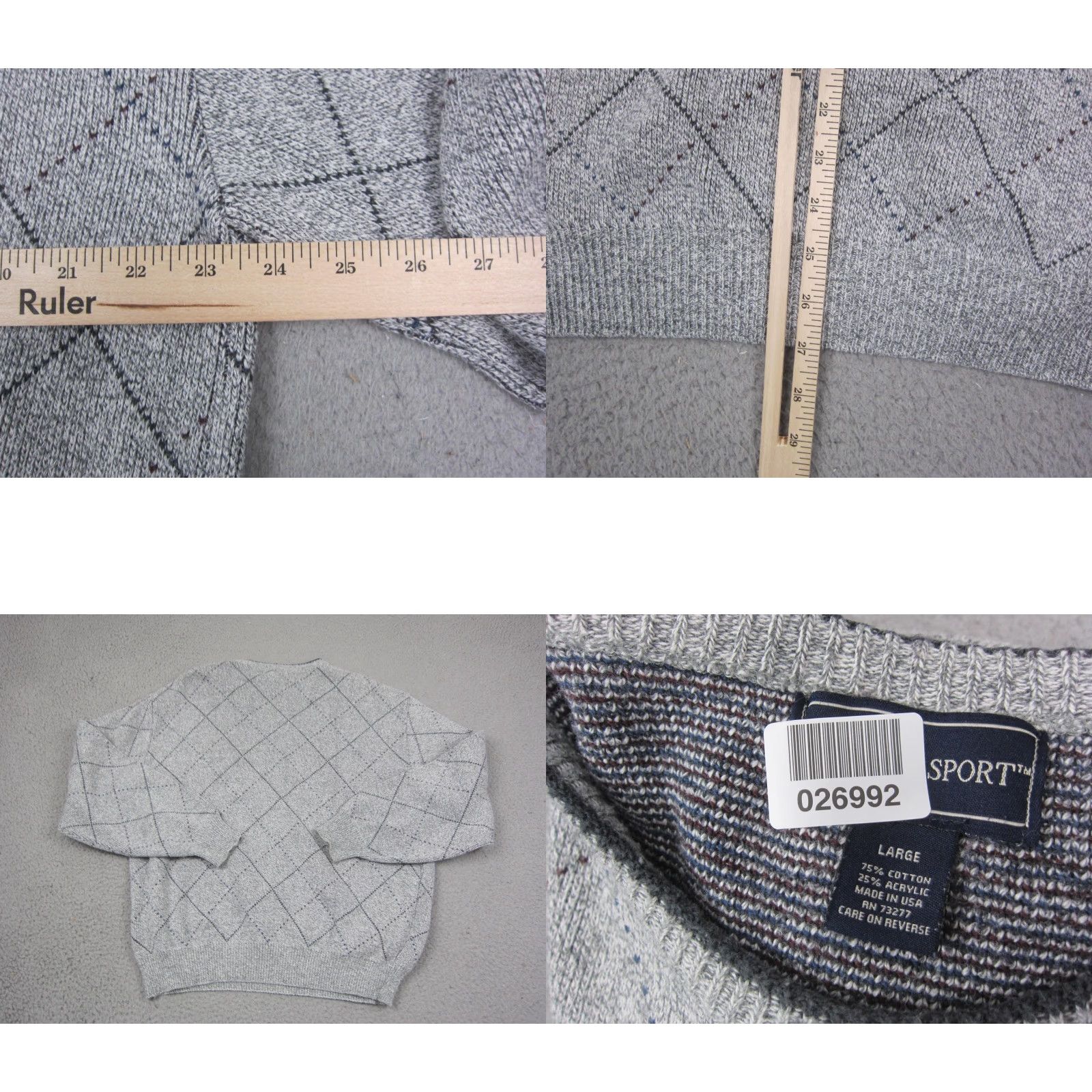 Vintage VINTAGE Fairway Sport Sweater Mens L Gray Diamond Crewneck Pullover Knit Knitwear Casual USA Size US L / EU 52-54 / 3 - 8 Thumbnail