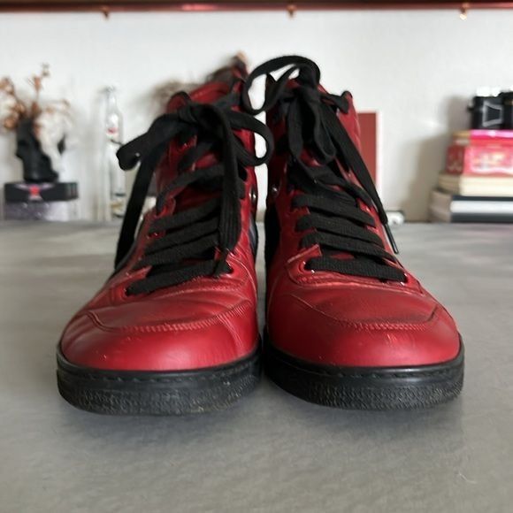 Gucci Gucci Silverstone NS Nylon High 'Red' Viaggio Leather Stripe Size US 7 / EU 40 - 4 Thumbnail