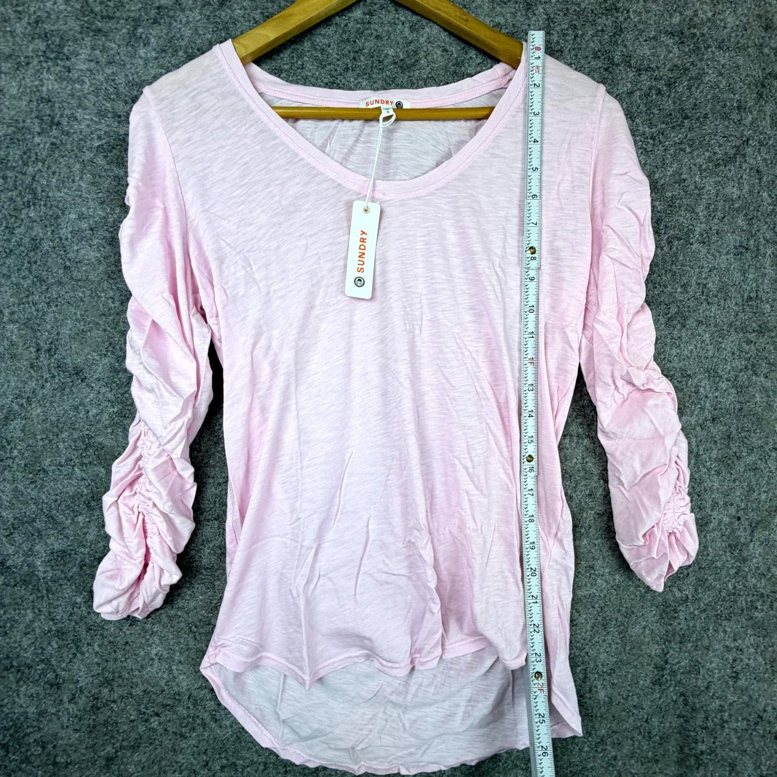 Sundry Sundry Blouse 3 Pink Ruched Sleeve High Low Burnout Girly Size S / US 4 / IT 40 - 4 Thumbnail