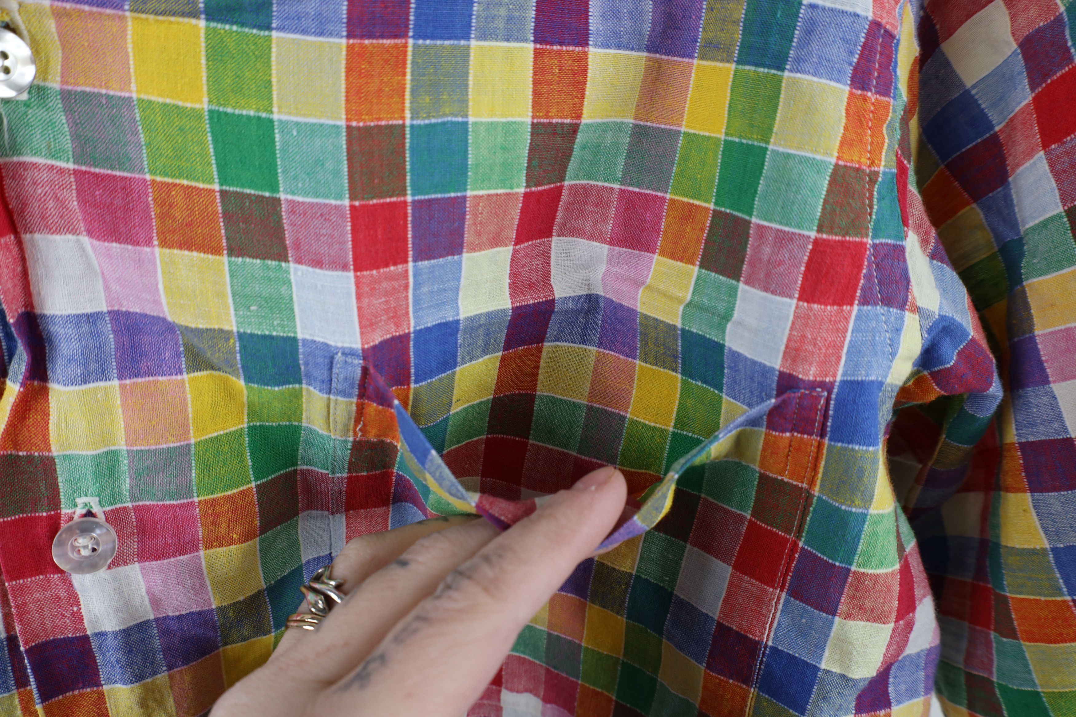 Vintage Vintage 60s 70s Streetwear Checkered Linen Button Shirt Size US L / EU 52-54 / 3 - 9 Thumbnail