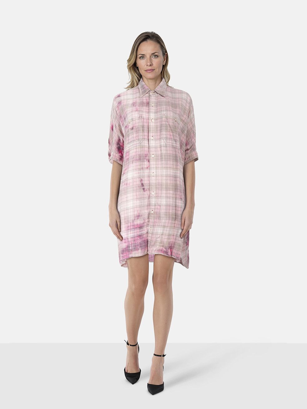 R13 Pink & Grey Plaid Oversized Boxy Shirtdress Size ONE SIZE - 1 Thumbnail