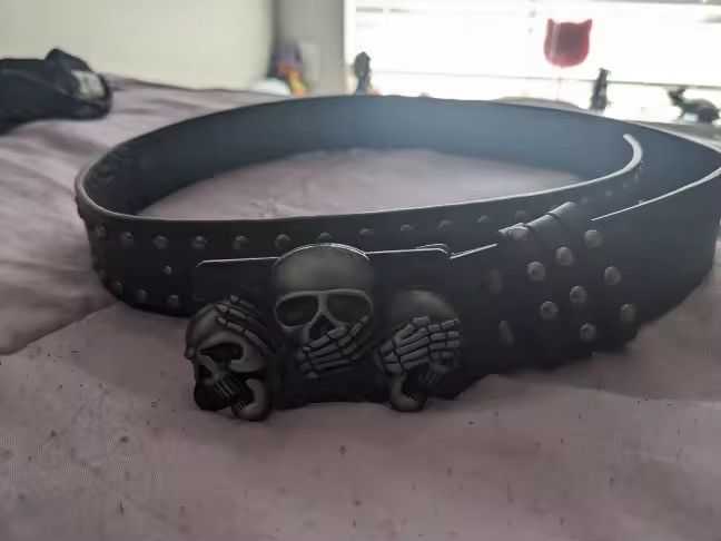Japanese Brand Punk Skull Studded Belt - Three Wise Skulls Buckle - Gothic Size 32 - 3 Thumbnail