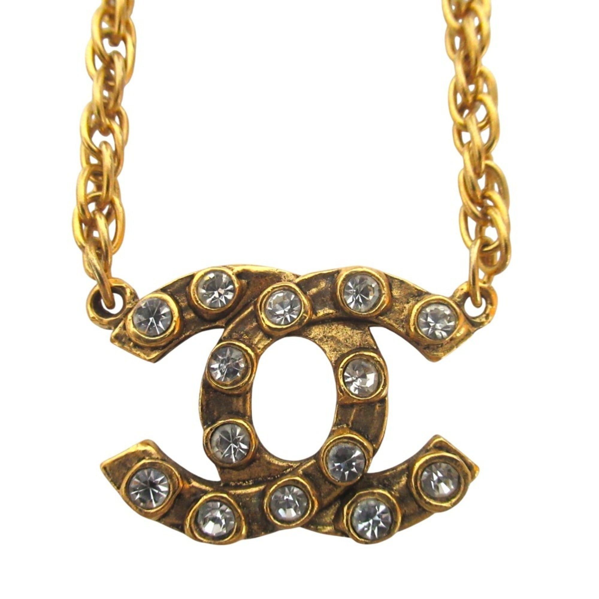 Chanel CHANEL Coco Mark Rhinestone Chain Necklace, GP Gold Color, Women's Size ONE SIZE - 1 Thumbnail