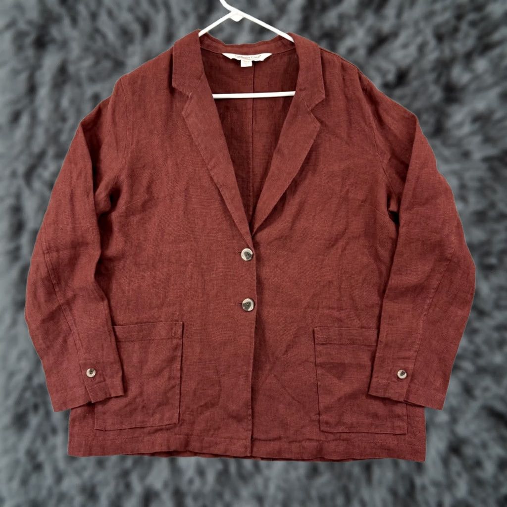 Coldwater Creek VINTAGE? Coldwater Creek Shirt Womens Large Red Linen Oversized Loose Blazer Top 3/4 Boho Size L / US 10 / IT 46 - 1 Thumbnail