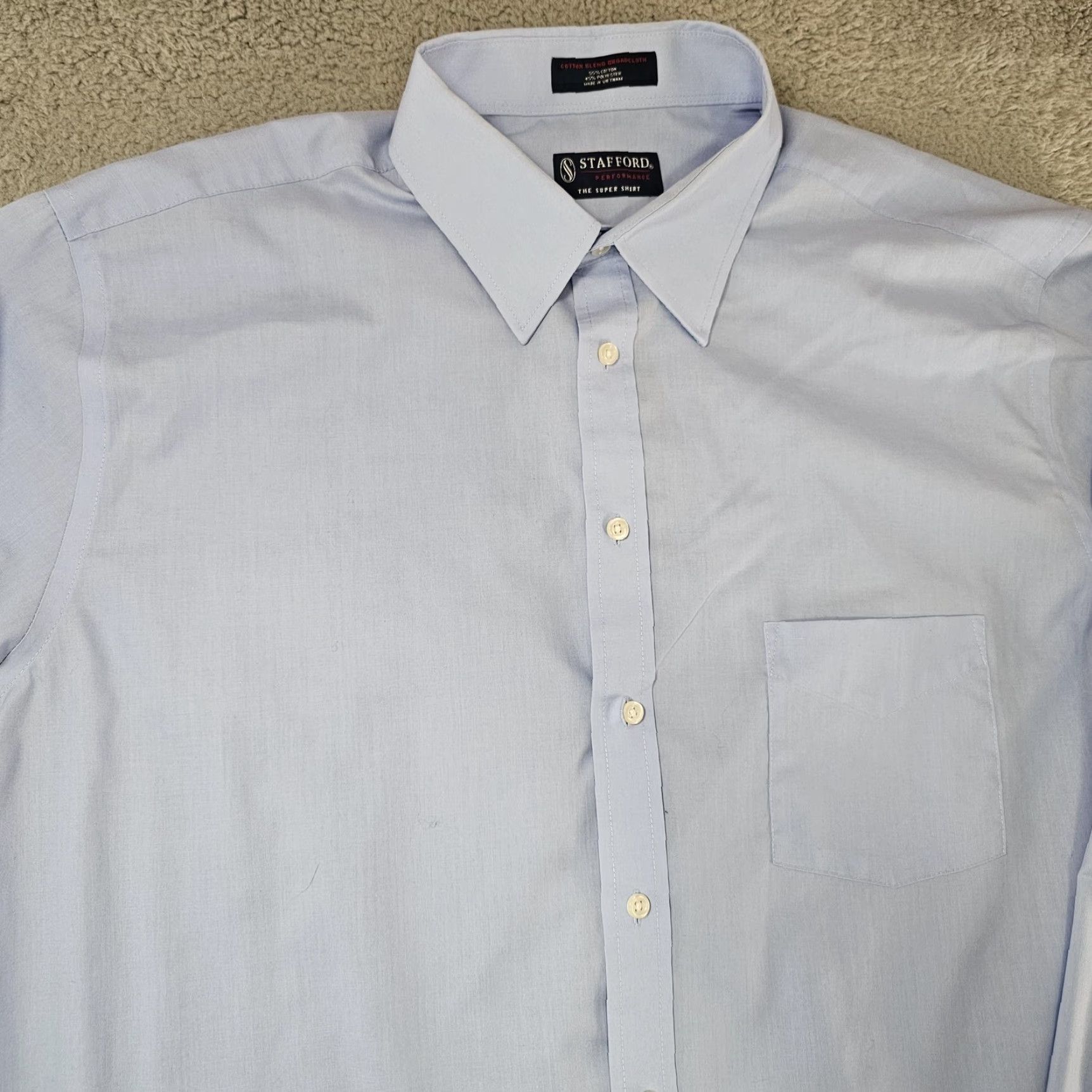 stafford mens dress shirts Men's Regular Fit Easy Care Stretch Shirt (Oxford Blue, 15/34-35) at Amazon Men's Clothing store Country of Origin Men's Stafford Dress Shirts Under