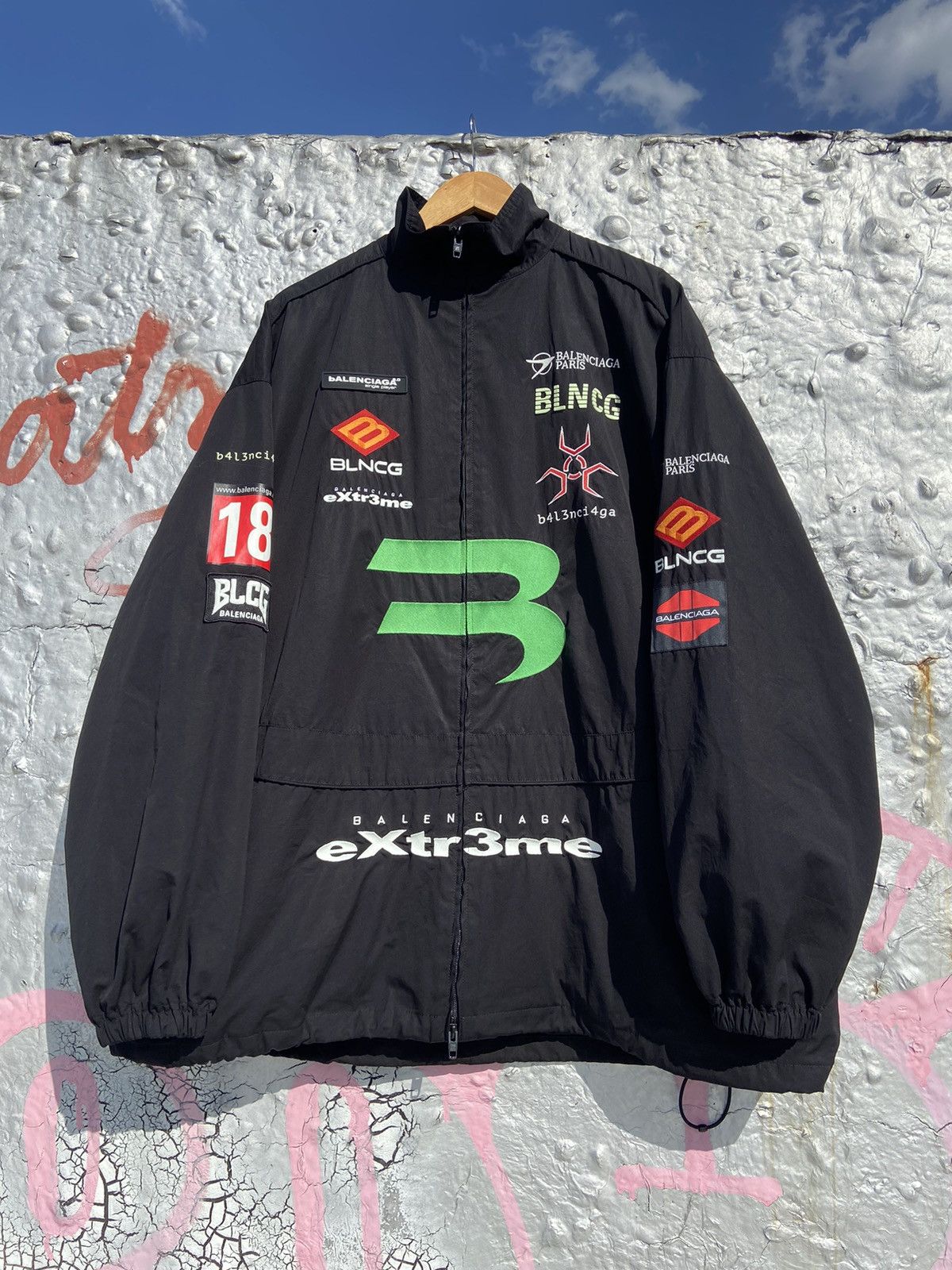 image of Balenciaga Gamer Zip-Up Jacket in Black/Green, Men's (Size Large)