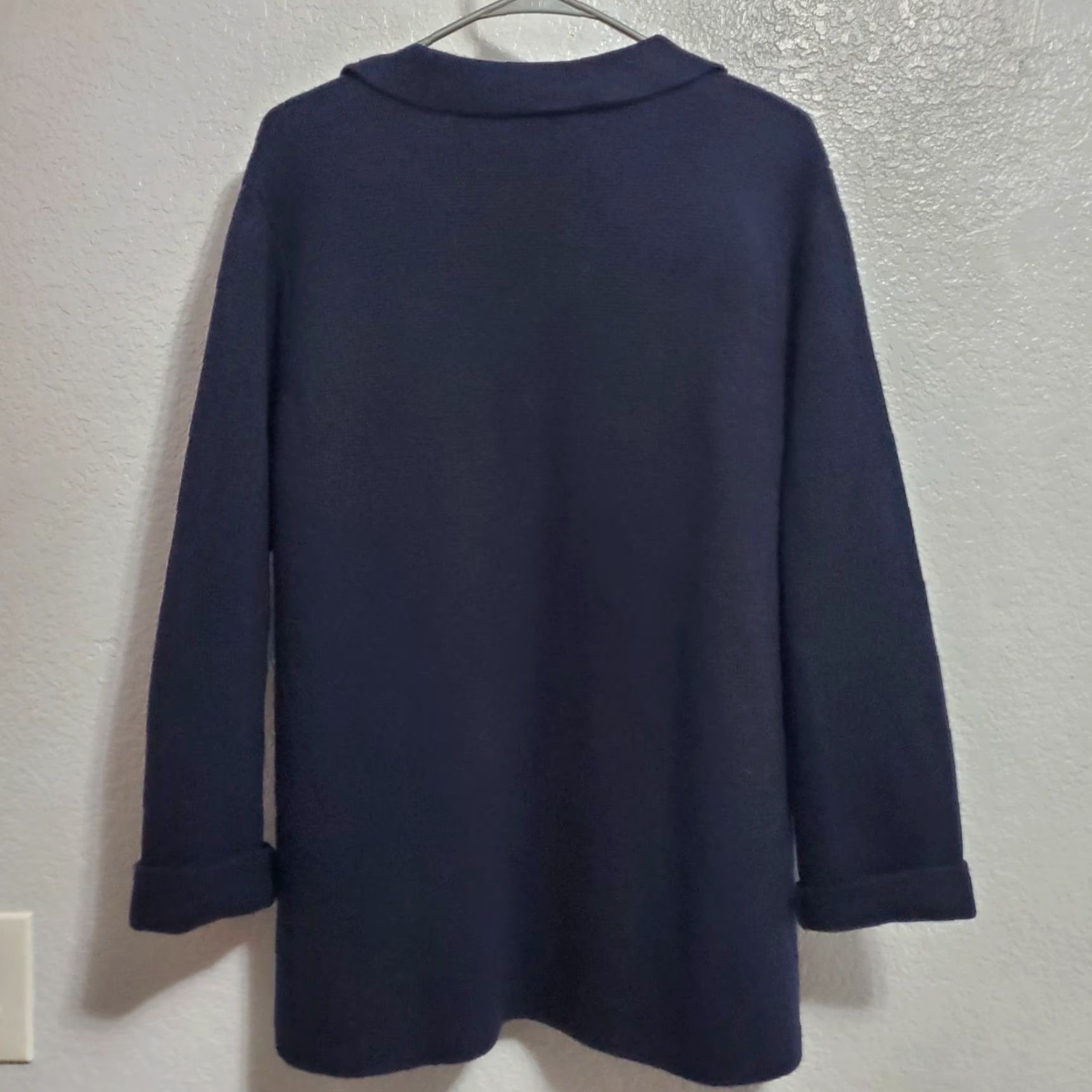Talbots Talbots Wool Blend Knit Blazer Women Petite Large Navy Blue Open Sweater Jacket Size L / US 10 / IT 46 - 2 Thumbnail