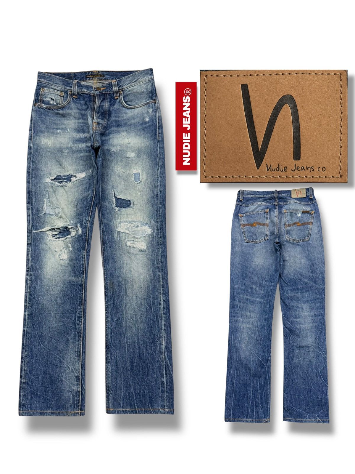 Nudie Jeans Vintage Nudie Jeans Grim Tim David Replica Distressed Denim Size US 31 - 1 Thumbnail