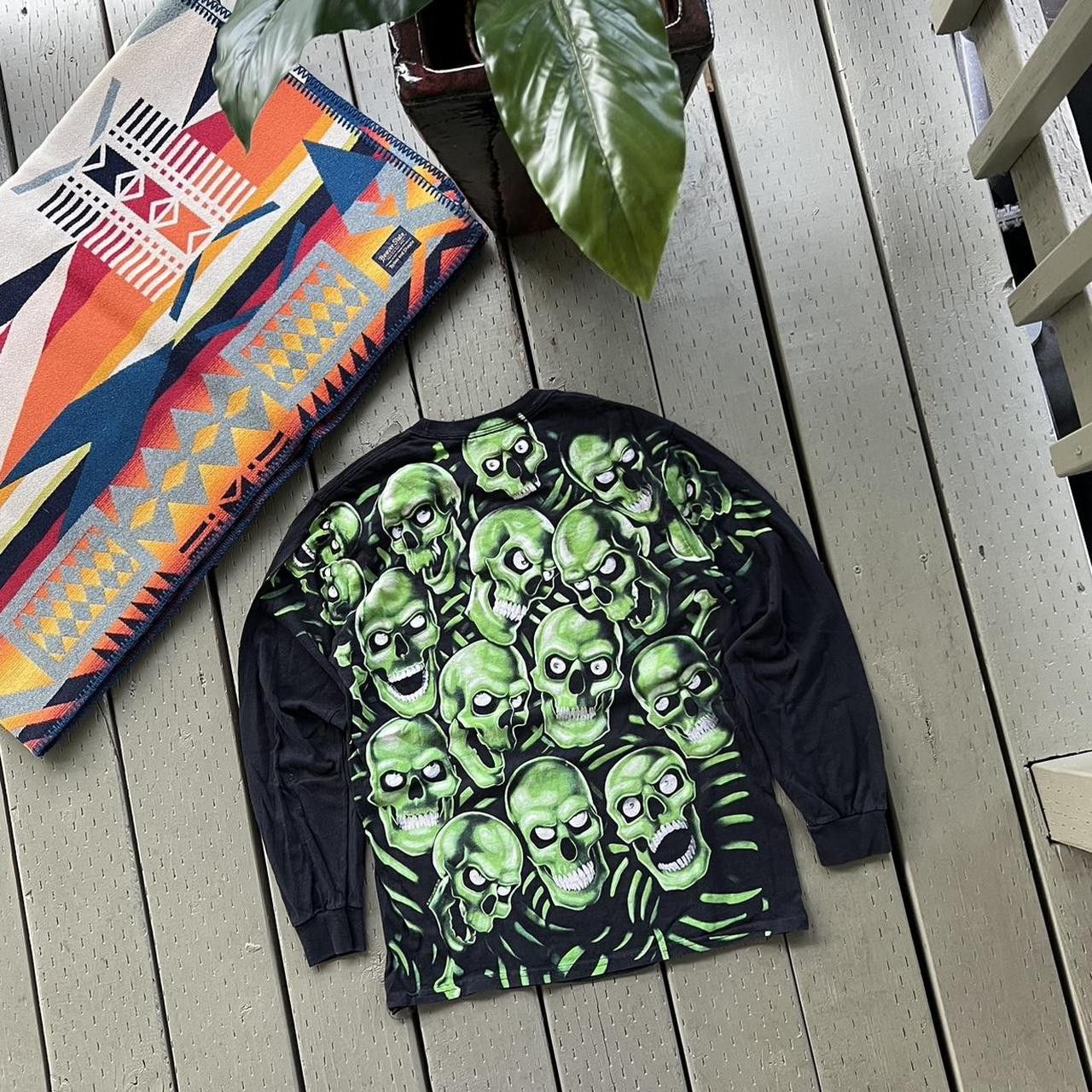 Liquid Blue × Vintage Y2K 2001 Liquid Blue Green Skull Pile Shirt Longsleeve Size US M / EU 48-50 / 2 - 5 Thumbnail