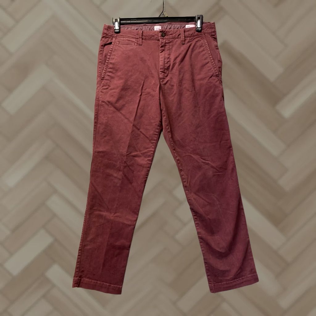 Gap Gap Chino Pants Mens 33x32 Slim Chino Pants Maroon Cotton Twill Pockets Button Zip Slim Stretch Casual Men’s Pants Size US 33 - 1 Thumbnail
