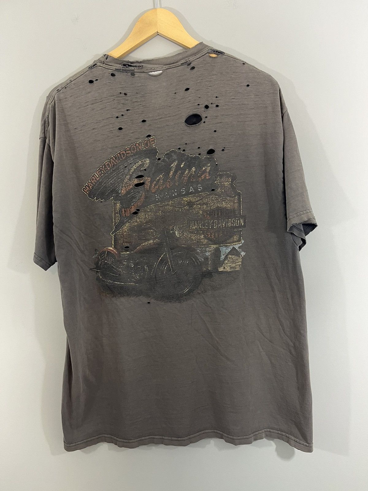 Harley Davidson Thrashed Sun Faded Distressed Y2K KANSAS Tee Size US XL / EU 56 / 4 - 2 Thumbnail