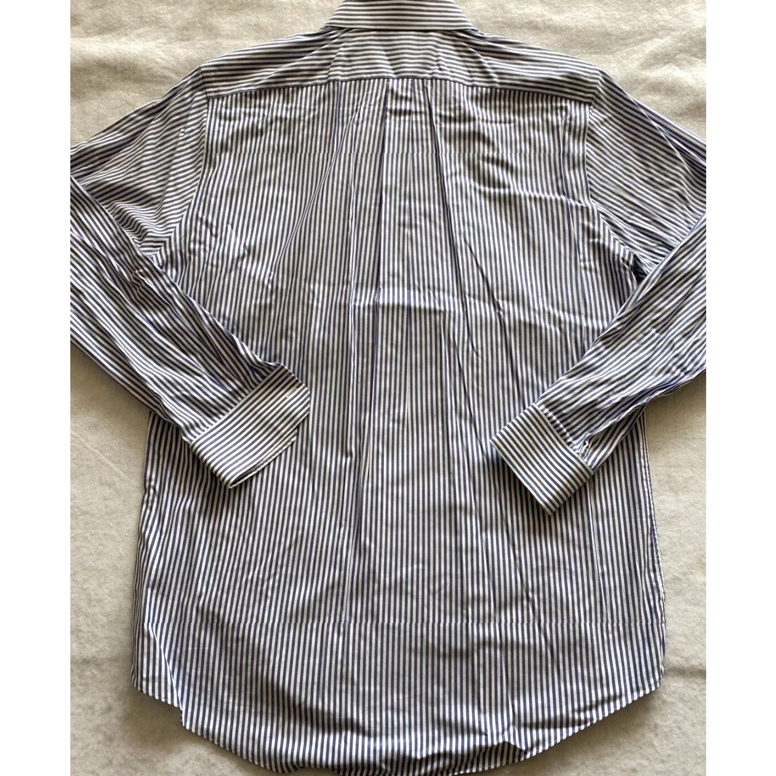 Vintage Dress Shirt Button Shirt Men's Size 16 Blue Stripes Long Sleeve Poly Blend Classic Fit Dress Shirt Mens Size 42R - 6 Thumbnail