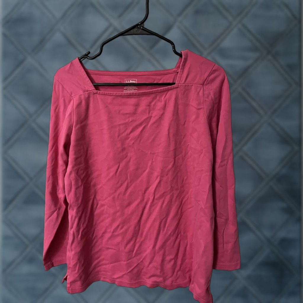 Vintage VINTAGE L.L. Bean Women's Pink Cotton Blouse Shirt Size Petite Medium Square Neck Long Sleeve Casual Size L / US 10 / IT 46 - 1 Thumbnail