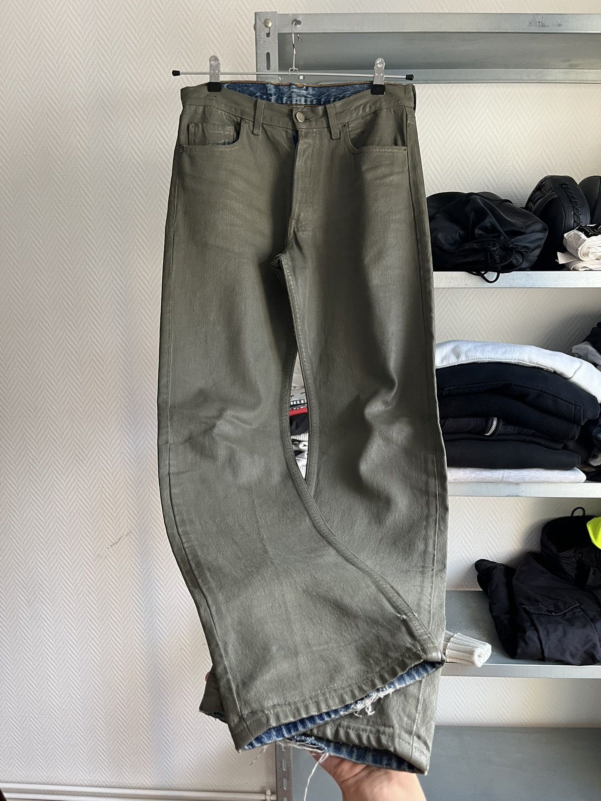 image of Maison Margiela Aw1999 Artisanal Painted Denim Jeans in Green, Men's (Size 30)