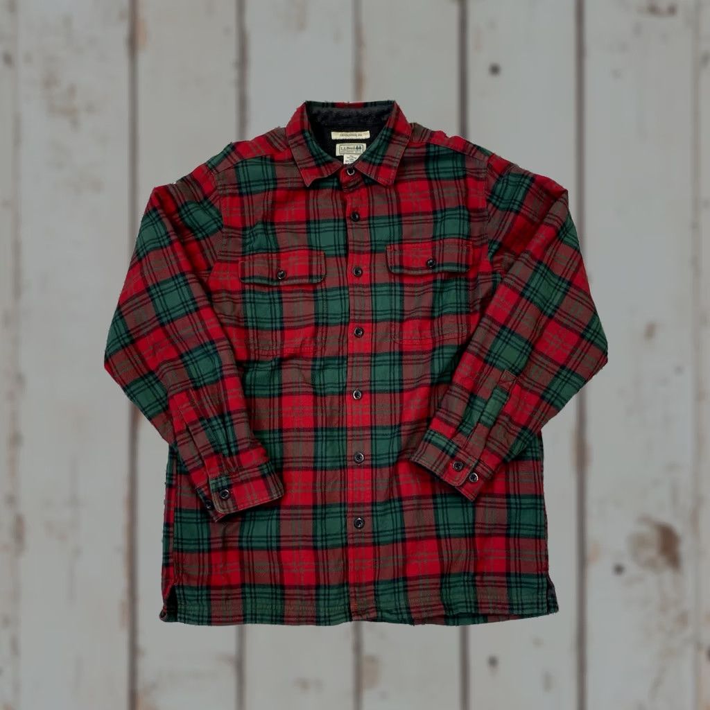 Vintage VINTAGE L.L. Bean Flannel Shirt Jacket Shirt Plaid M Green Button-Up Lined Men Regular 26.5in Chest USA Trendy Fall Winter Spring Summer Size US M / EU 48-50 / 2 - 1 Thumbnail