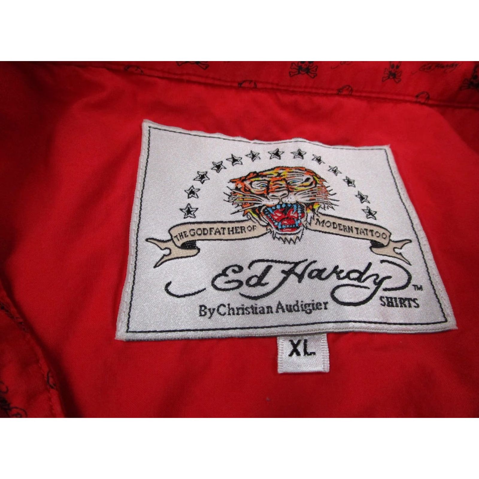 Ed Hardy VINTAGE Ed Hardy Shirt Mens XL Red Embroidered Tiger Skull Button Tattoo Sleeve Size US XL / EU 56 / 4 - 3 Thumbnail