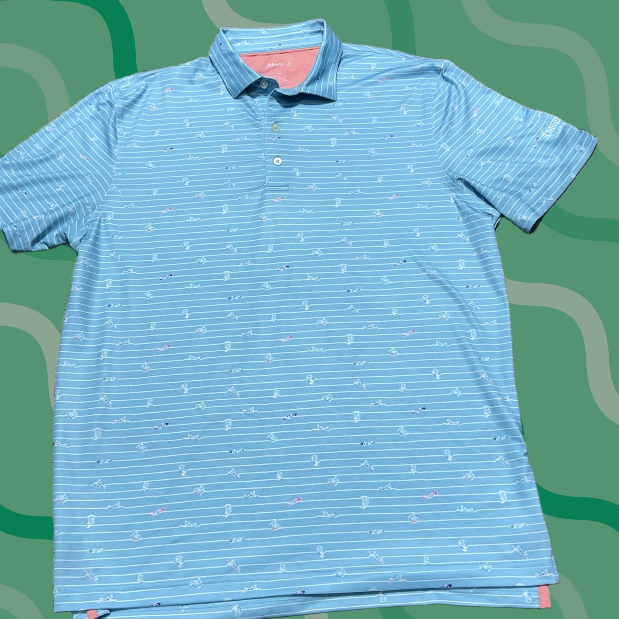 johnnie-O johnnie-O Polo Shirt Mens L Blue Surfing AOP Performance Lightweight Breathable Size US L / EU 52-54 / 3 - 1 Thumbnail