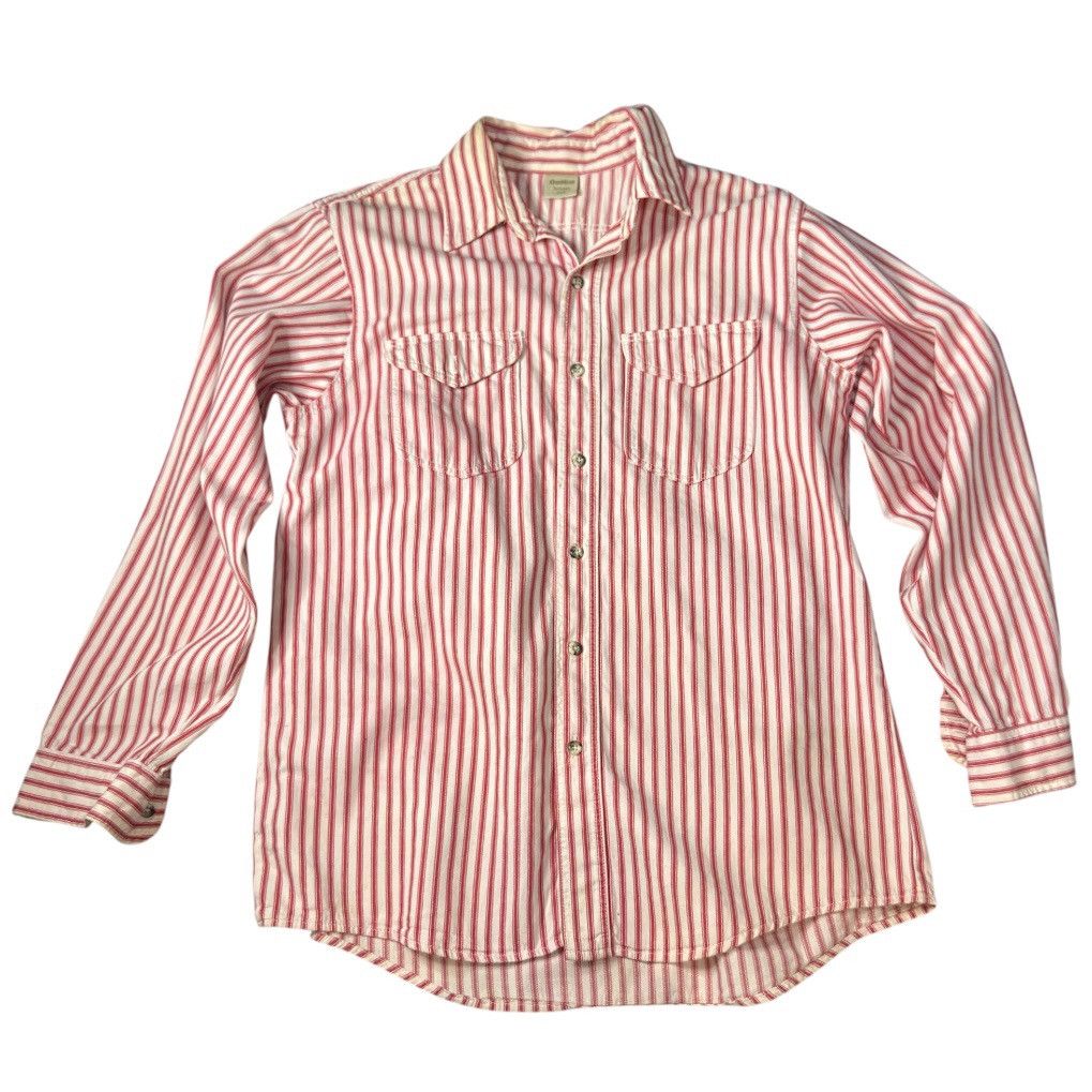 Vintage 80s Striped Cotton Button Down Double Chest Pocket in Red, Men's — image 2 of 6