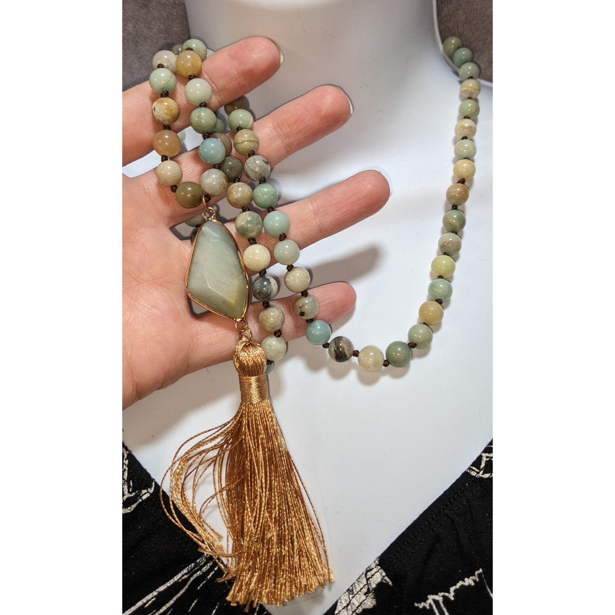 dylan Dylan Bohemian Amazonite Beaded Necklace With Gold Tassel Pe Size ONE SIZE - 1 Thumbnail