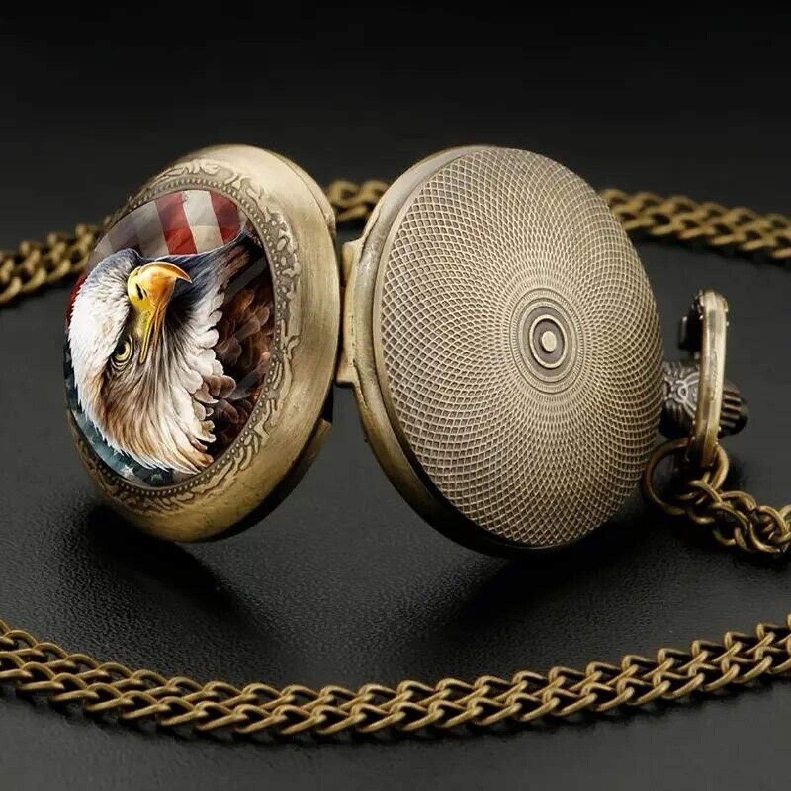 Other American Flag & Bald Eagle Quartz Pocket Watch • 32" Chain Size ONE SIZE - 5 Thumbnail