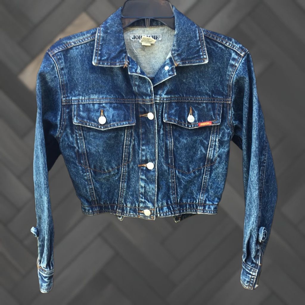 Jordache VINTAGE Jordache Denim Jacket Cropped Zipper Back Flowers Acid Wash Denim S 1980s Blue Womens Size S / US 4 / IT 40 - 1 Thumbnail