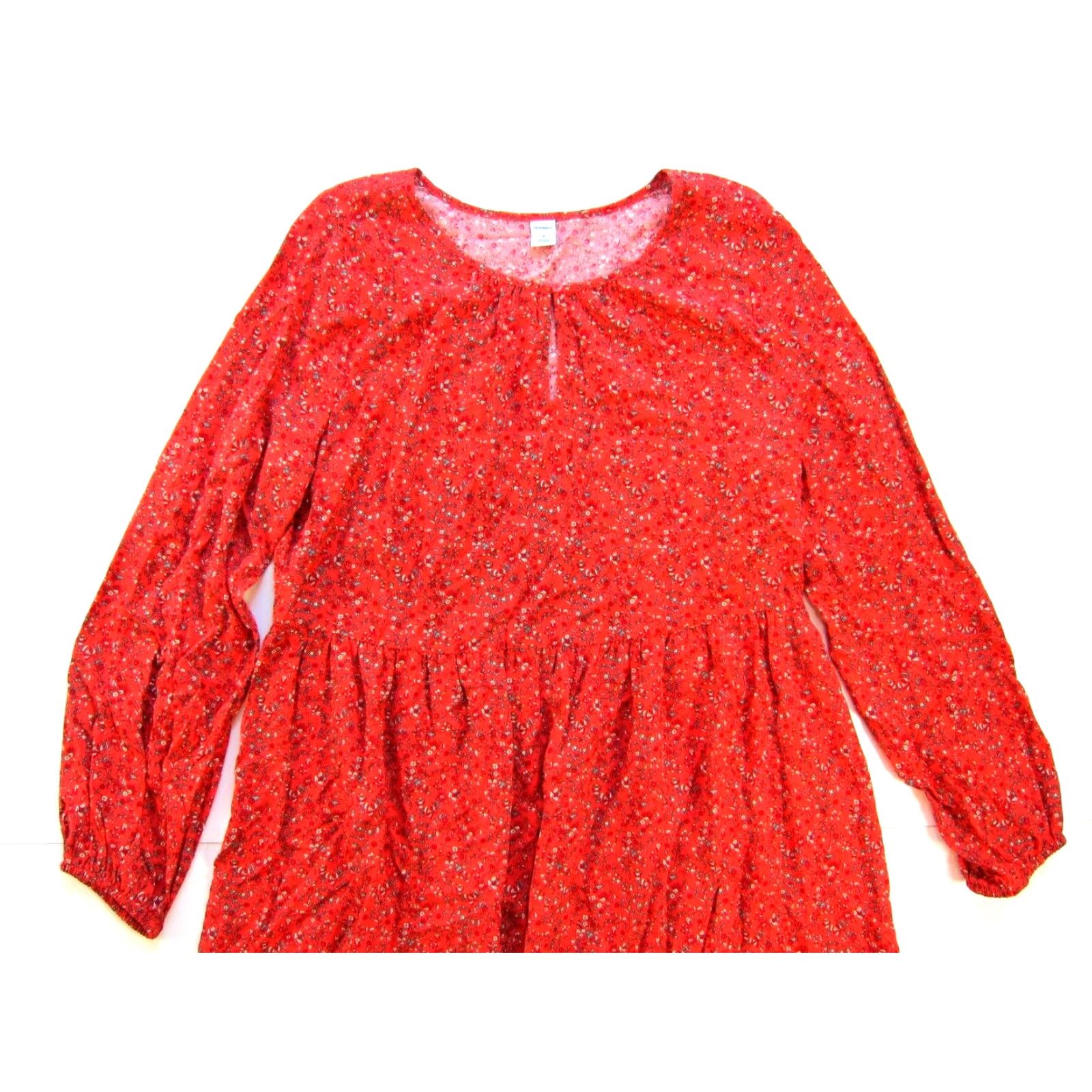 Old Navy Old Navy Floral Long Sleeve Tunic Dress Small Red Rayon Fit & Flare Smock Dress Size S / US 4 / IT 40 - 4 Thumbnail