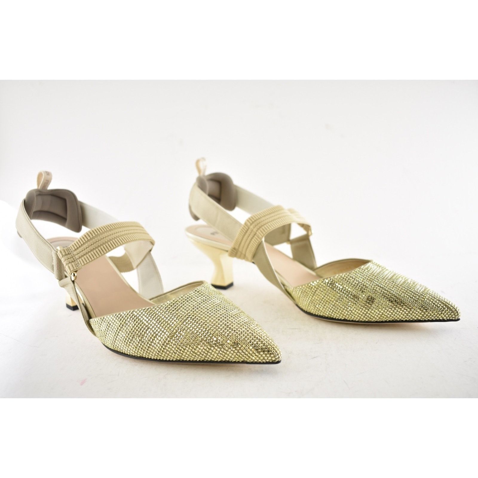 Fendi Fendi Colibri 55mm Gold Strass Crystal FF Slingback 42 Size US 12 / IT 42 - 4 Thumbnail