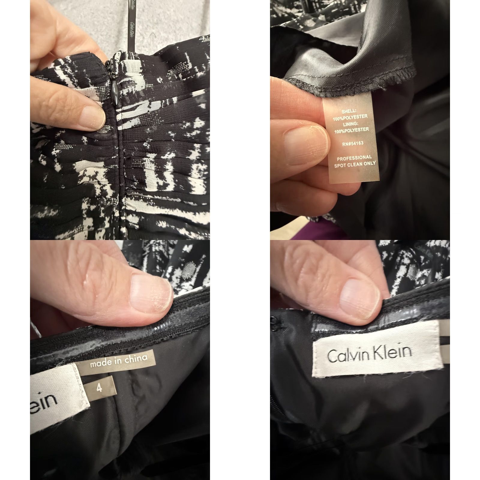 Calvin Klein Calvin Klein Dress Womens 4 Black Geometric Chiffon Strapless Sweetheart Maxi Size S / US 4 / IT 40 - 9 Thumbnail