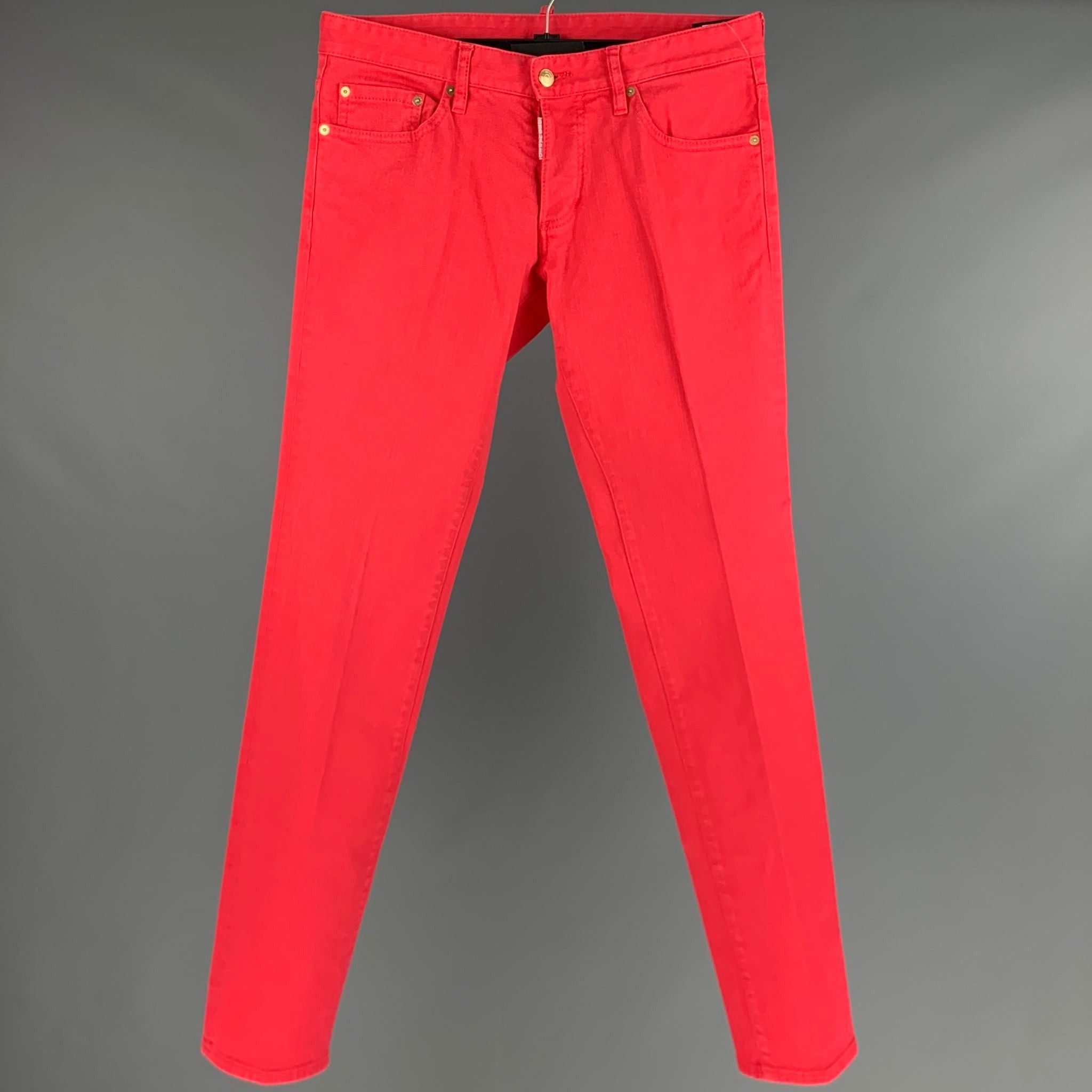image of Dsquared2 Red Cotton Elastane Button Fly Jeans, Men's (Size 32)