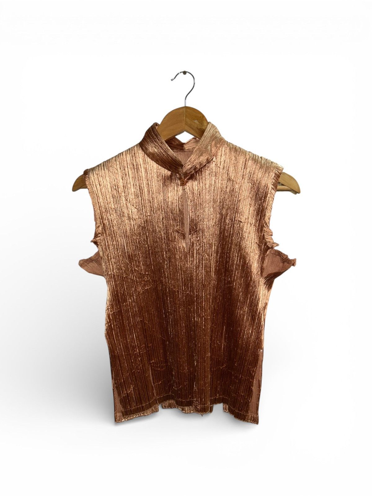 Pleats Please Issey Miyake Archival Sleeveless Mock Neck Top Metallic Bronze Gold Size M / US 6-8 / IT 42-44 - 1 Thumbnail