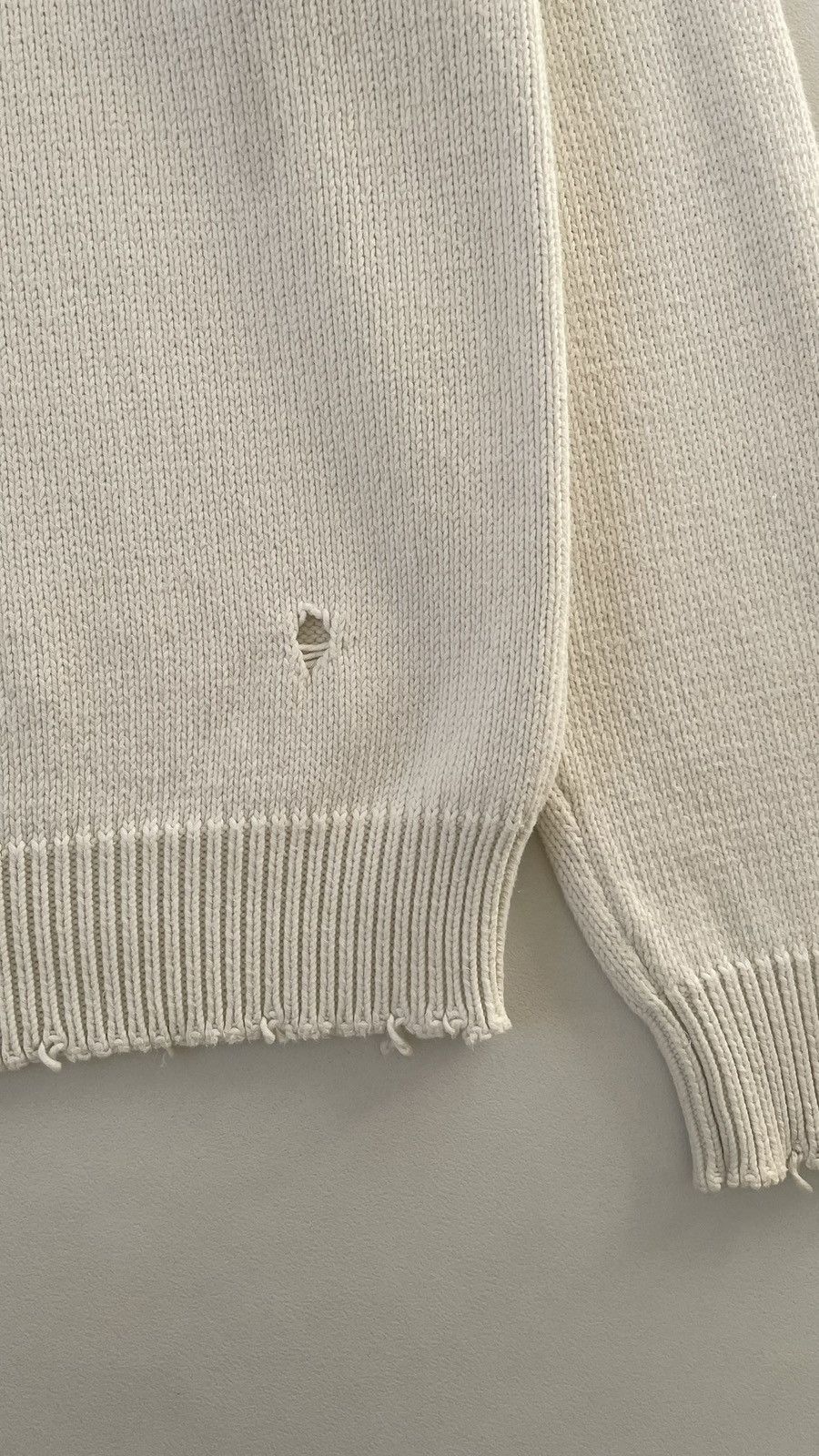 Maison Margiela S/S 19 Cream Destroyed Cotton Sweater Size US M / EU 48-50 / 2 - 18 Thumbnail