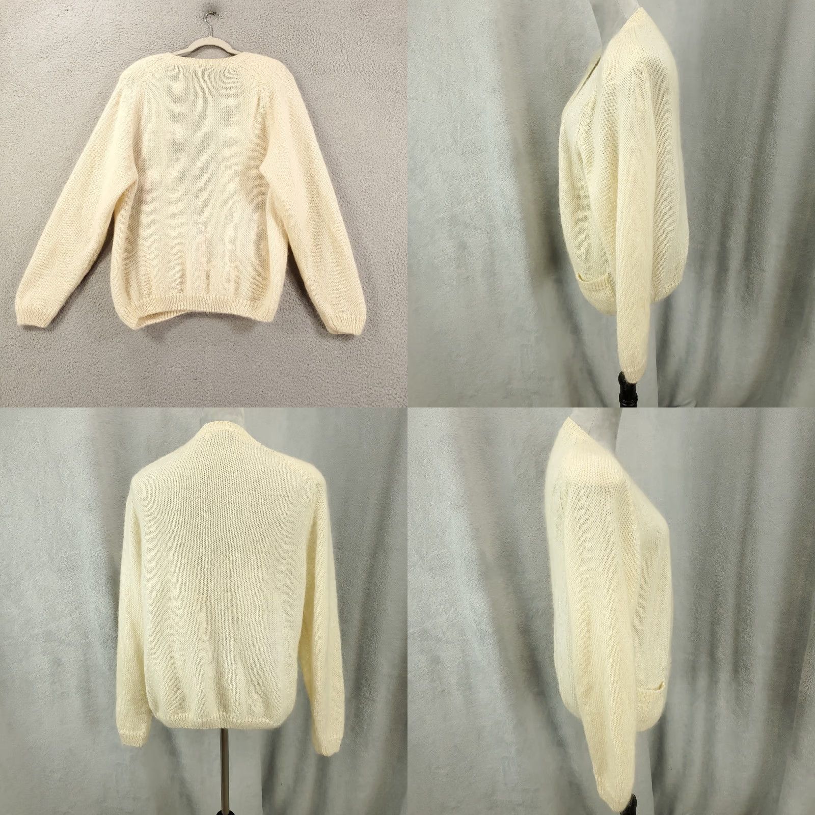 Vintage VINTAGE Bramble Lane Womens CardiganSweater Mohair Ivory Button Long Sleeve V-Neck L (Relaxed Fit) Size L / US 10 / IT 46 - 8 Thumbnail