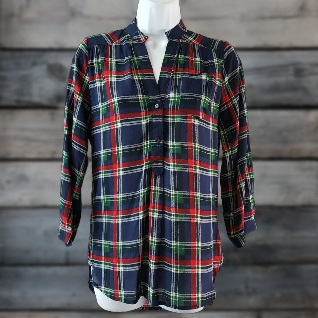 Other Market & Spruce Womens Popover Top XS Blue Plaid 3/4 Size XS / US 0-2 / IT 36-38 - 1 Thumbnail